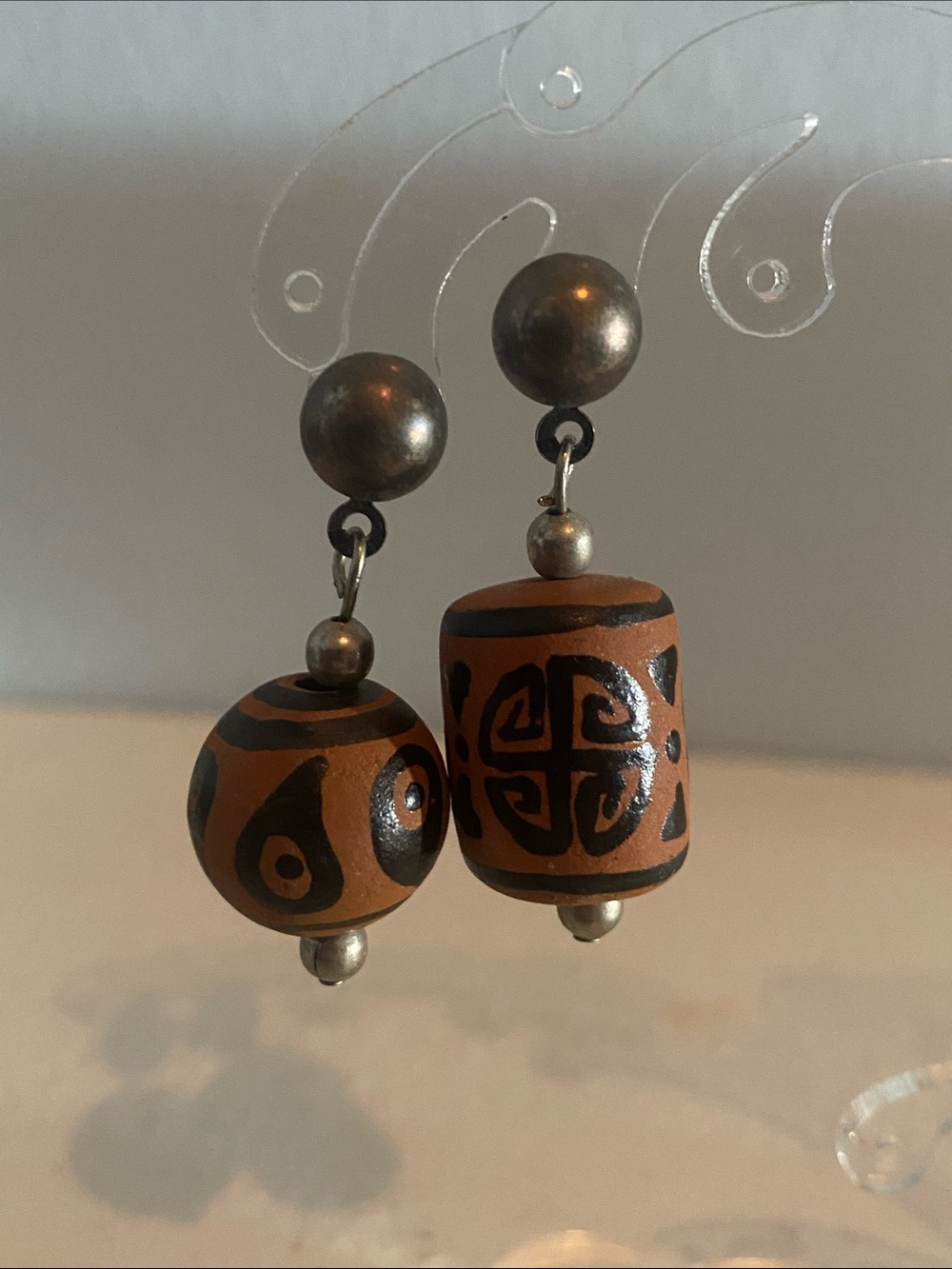 Handcrafted Brown and Black Tribal Bead Drop Earrings